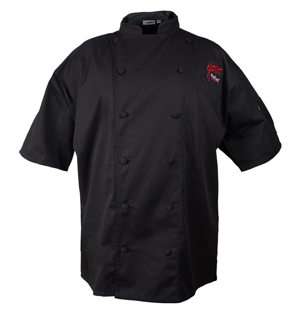 Black 12 Button Short Sleeve Chef Coat-Vented